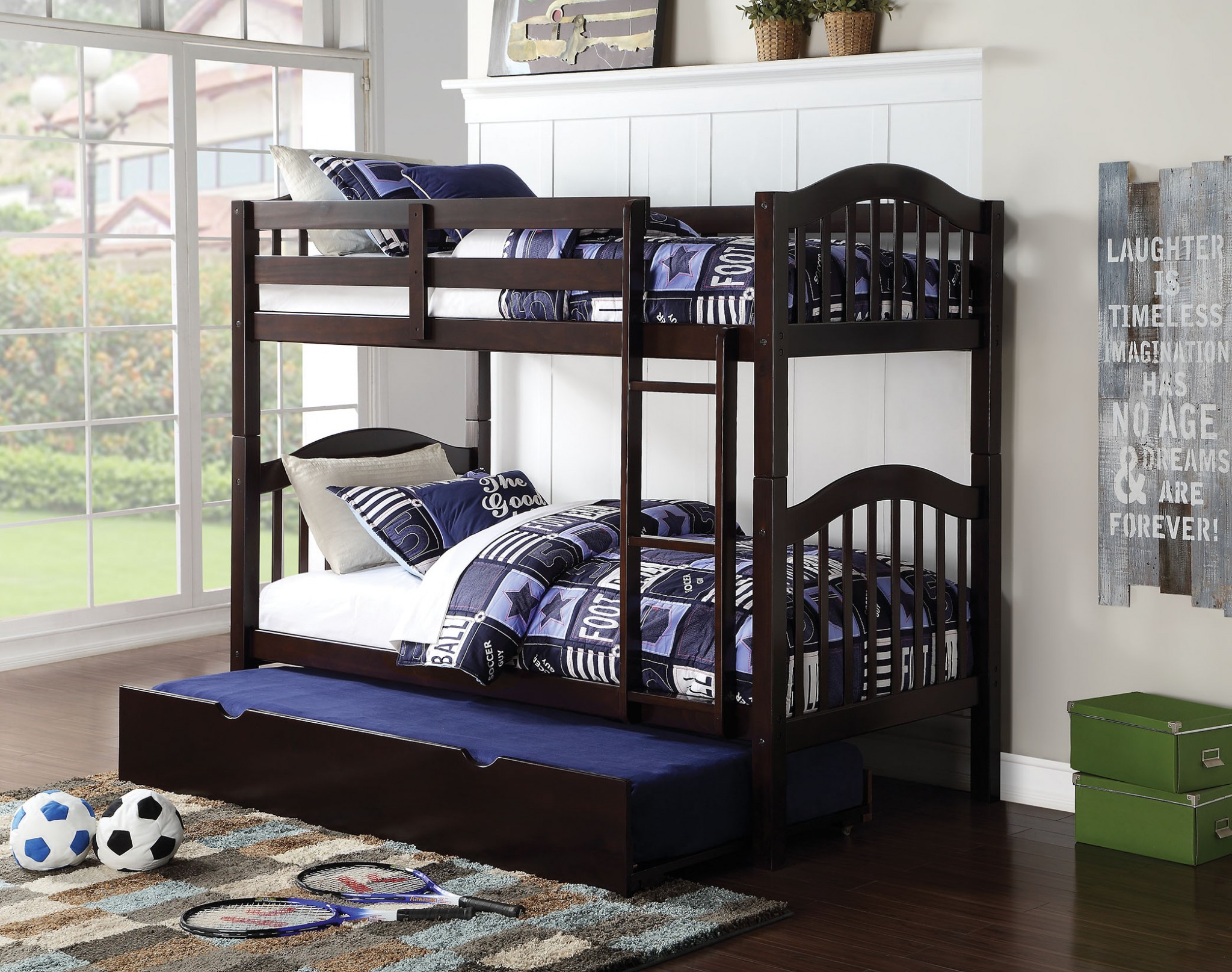 80" X 43" X 69" Espresso Pine Wood Twin Over Twin Bunk Bed - Image 2