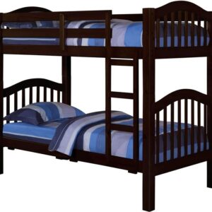 80" X 43" X 69" Espresso Pine Wood Twin Over Twin Bunk Bed