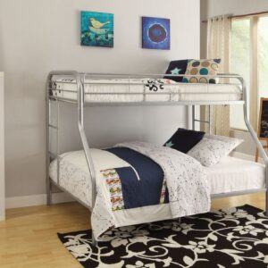78" X 54" X 60" Twin Over Full Silver Metal Tube Bunk Bed