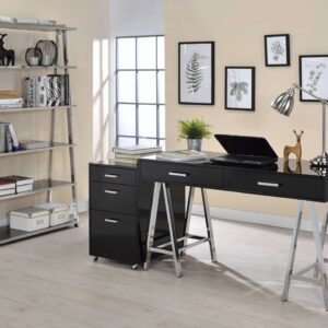 File Cabinet in Black High Gloss and Chrome - Metal Tube, MDF, Poly Ven Black High Gloss and Chrome