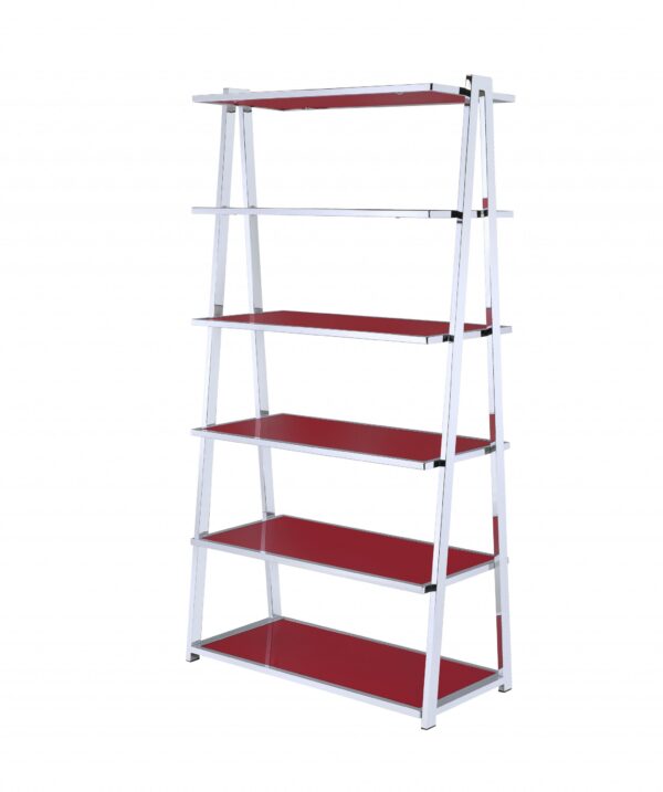 File Cabinet in Red High Gloss and Chrome - Metal Tube, MDF, Poly Ven Red High Gloss and Chrome