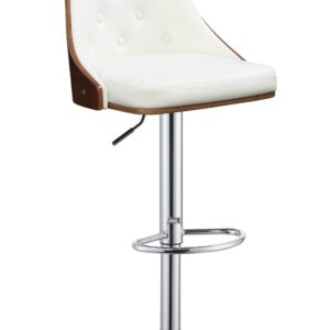 33" Cream White Faux Leather Adjustable Swivel Bar Stool with Metal Base