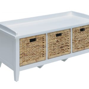 43" X 16" X 19" White Solid Wood Leg Storage Bench