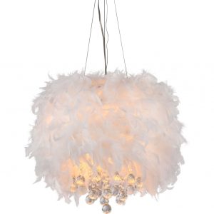 Iglesias Fluffy White Feathers and Crystal 3-light Pendant