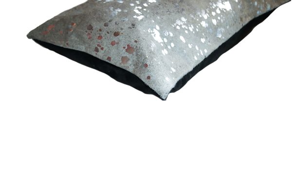 12" x 20" x 5" Silver And Gray Cowhide  Pillow - Image 2