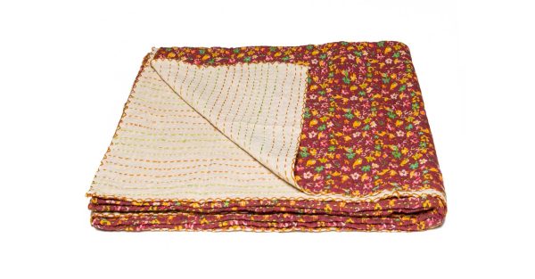 50" x 70" Maroon  Kantha Cotton   Throw Blanket - Image 2