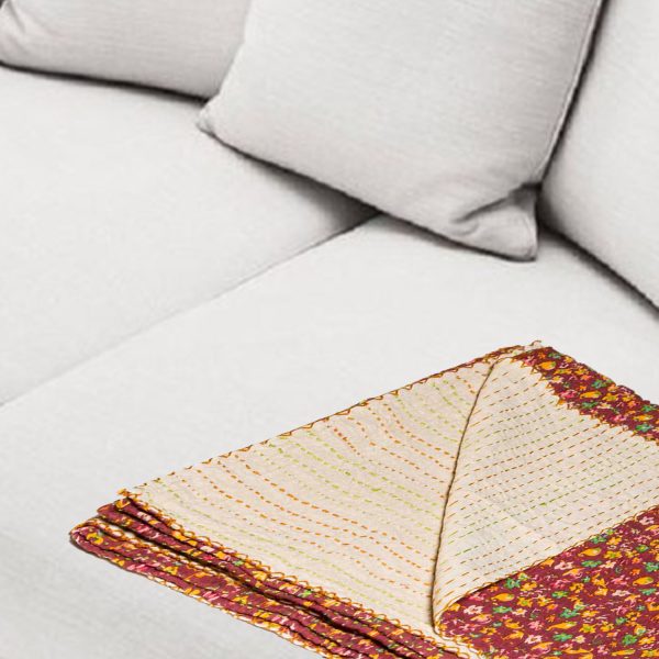 50" x 70" Maroon  Kantha Cotton   Throw Blanket - Image 3