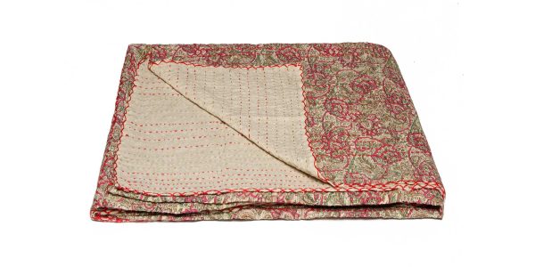 Beige Kantha Throw Blanket - Image 2