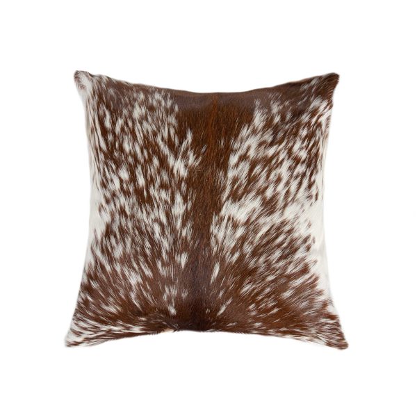 18" x 18" x 5" Salt And Pepper Brown And White Cowhide  Pillow