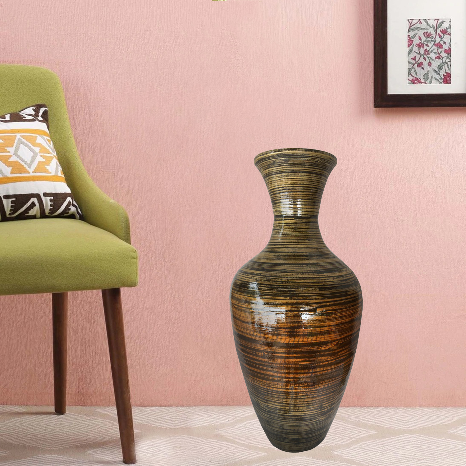 25" High Black And Gold Spun Bamboo Floor Vase - Image 5