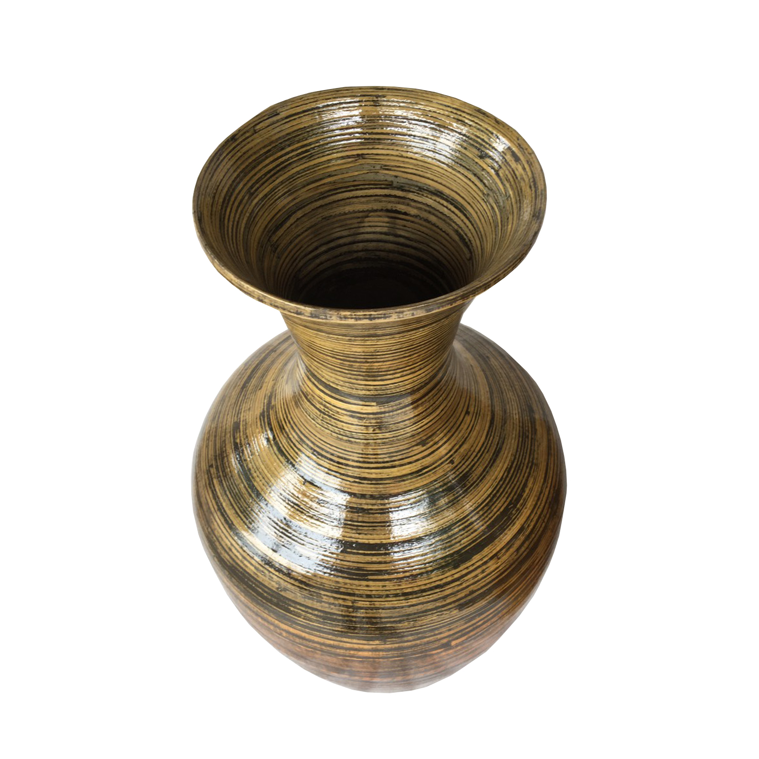 25" High Black And Gold Spun Bamboo Floor Vase - Image 2