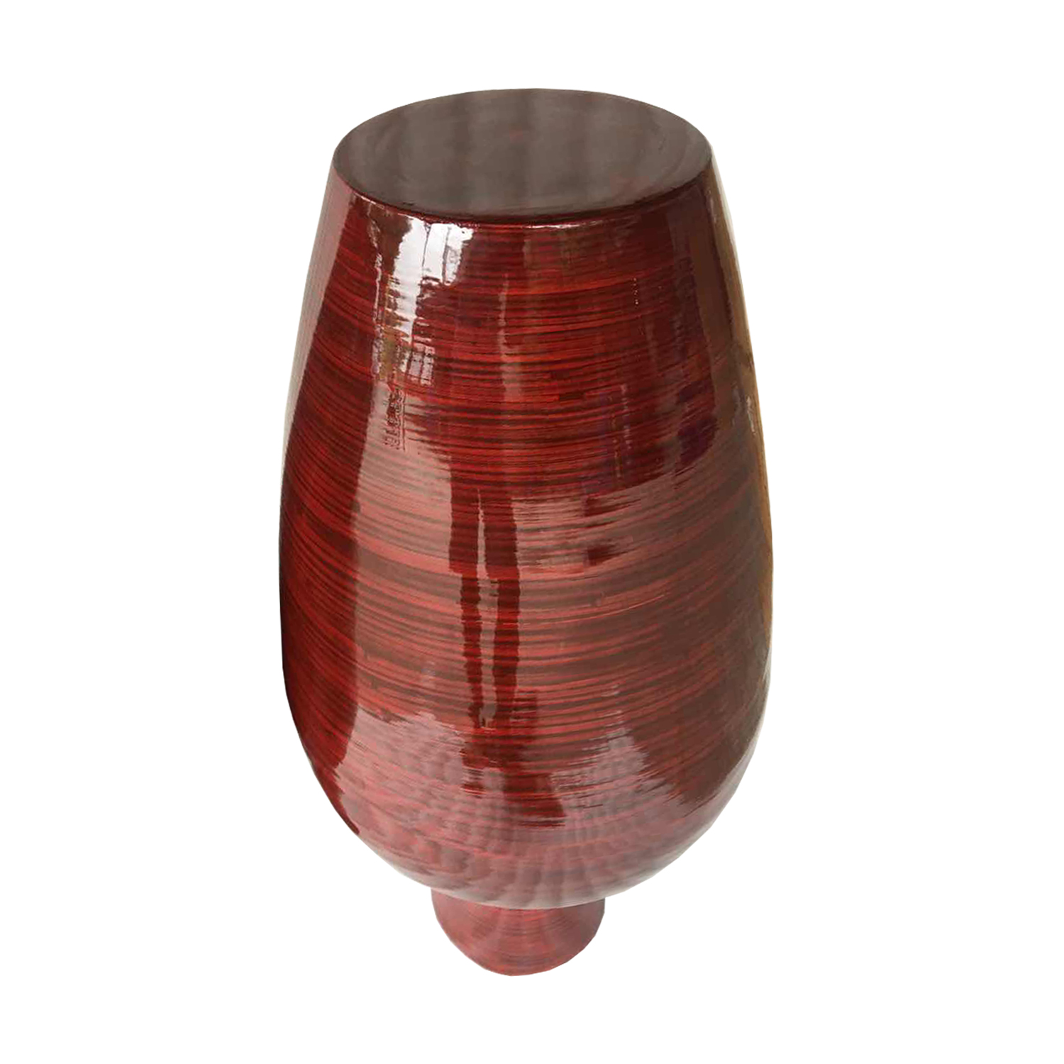 30" Red Lacquer Spun Bamboo Floor Vase - Image 2
