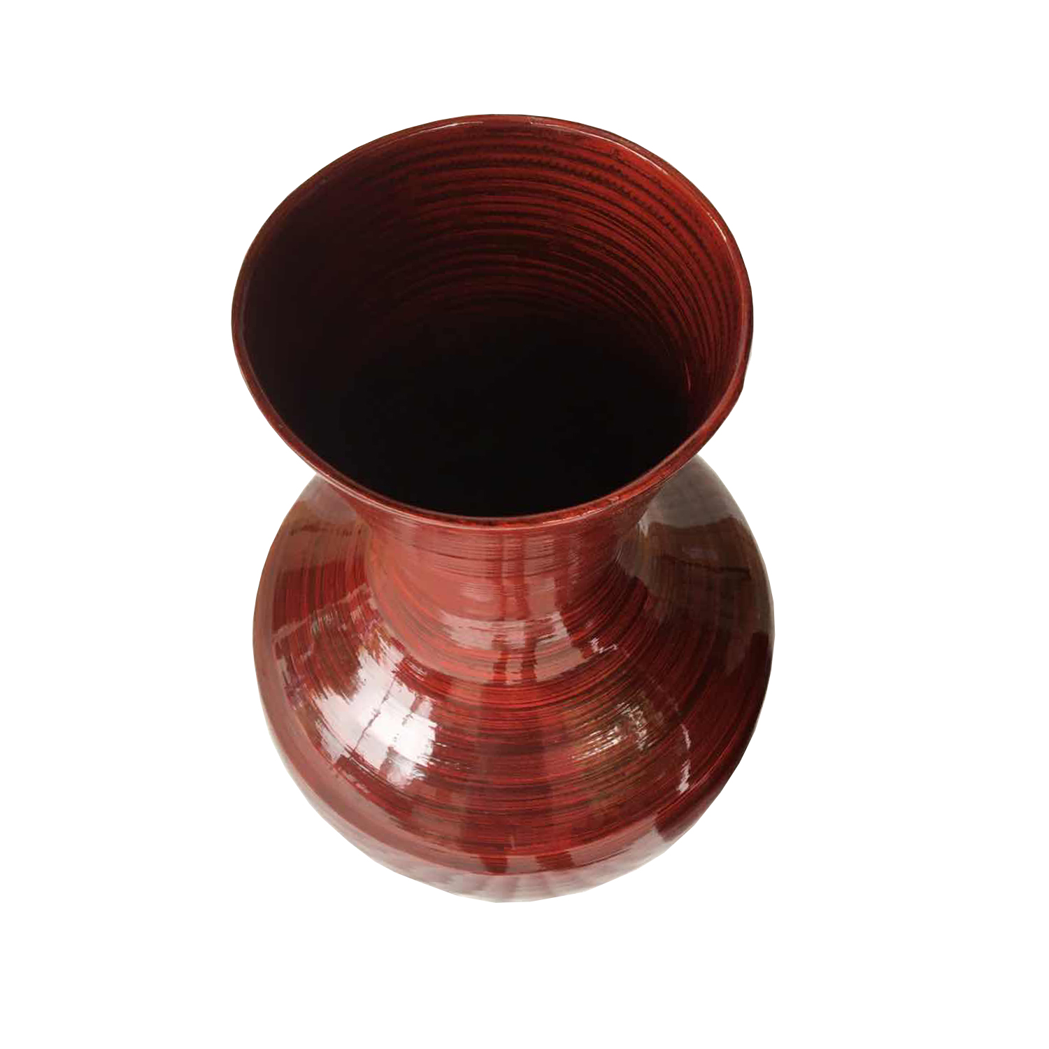 30" Red Lacquer Spun Bamboo Floor Vase - Image 3