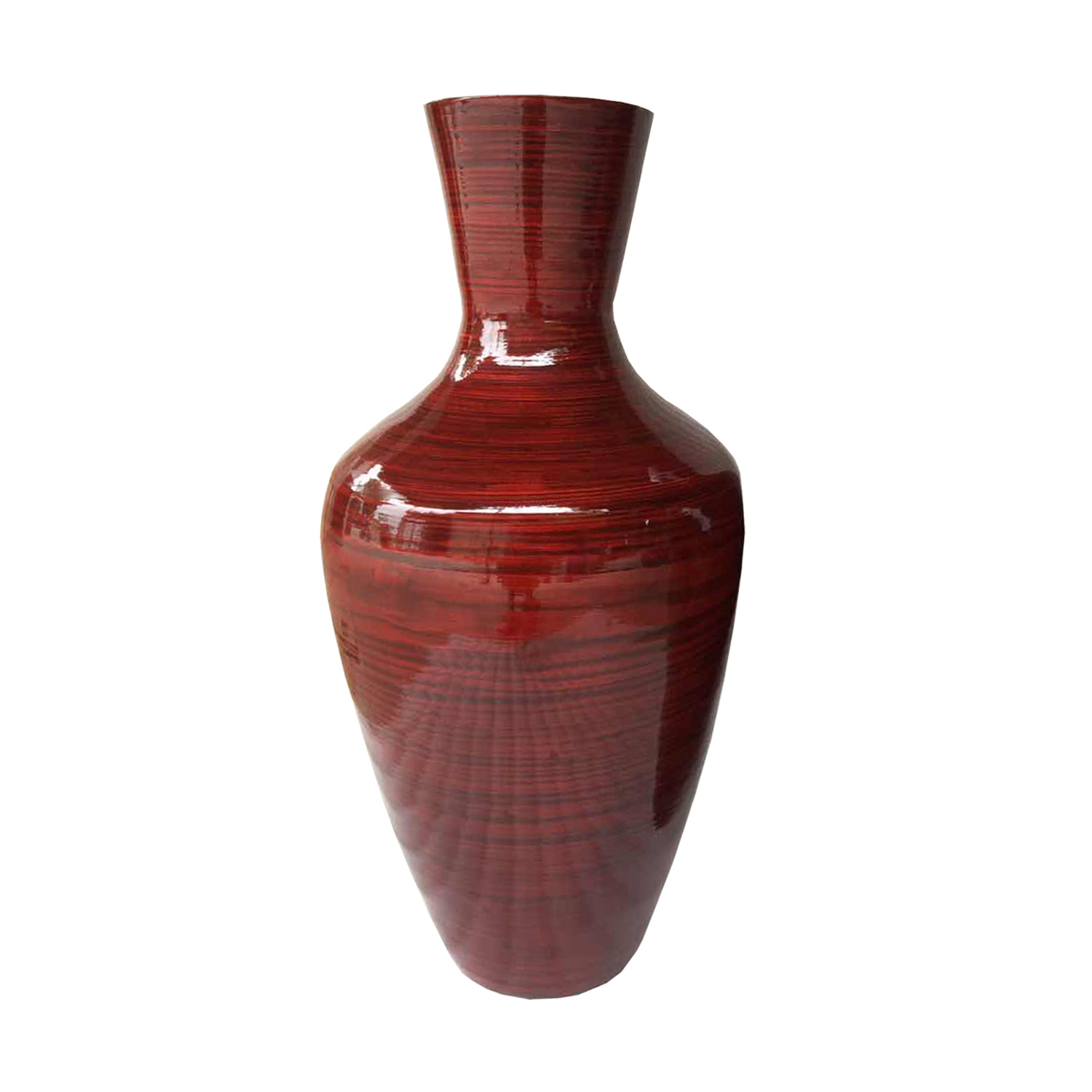 30" Red Lacquer Spun Bamboo Floor Vase - Image 4