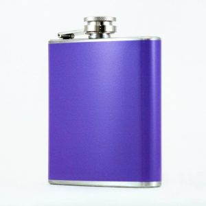 Hip Flask Holding 6 oz - Pocket Size, Stainless Steel, Rustproof, Screw-On Cap - Purple Finish