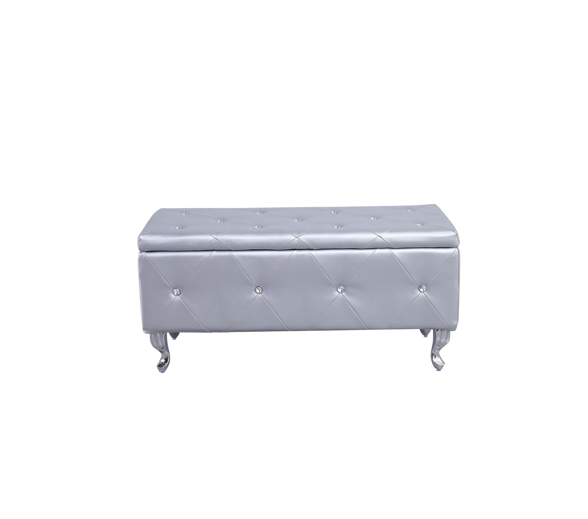 Silver Tufted Hard Wood Storage Bench - Image 3