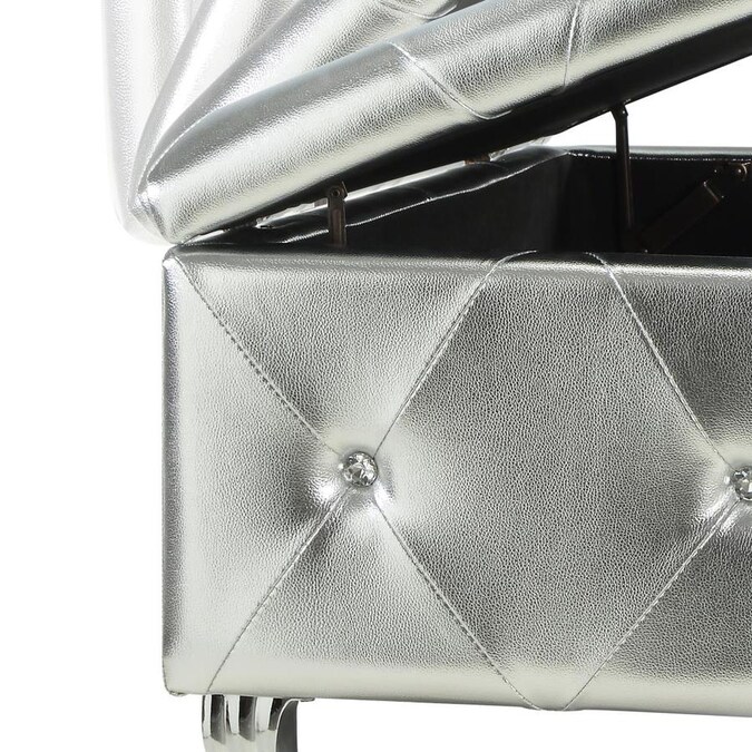 Silver Tufted Hard Wood Storage Bench - Image 5