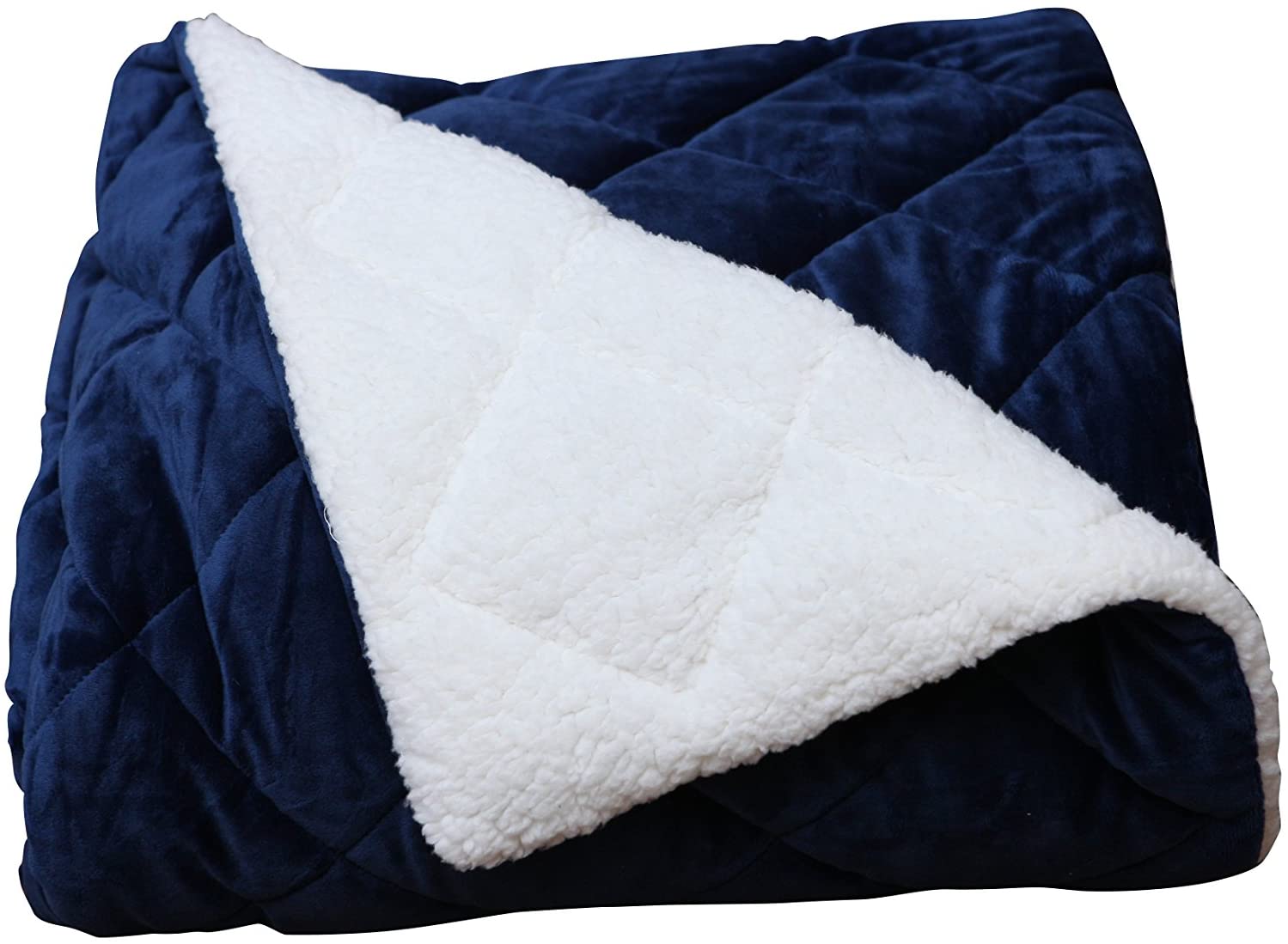 Super Soft Quilted Navy Navy Blue and Fleece Throw Blanket - Image 3