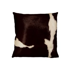 18" x 18" x 5" Chocolate And White Cowhide Pillow