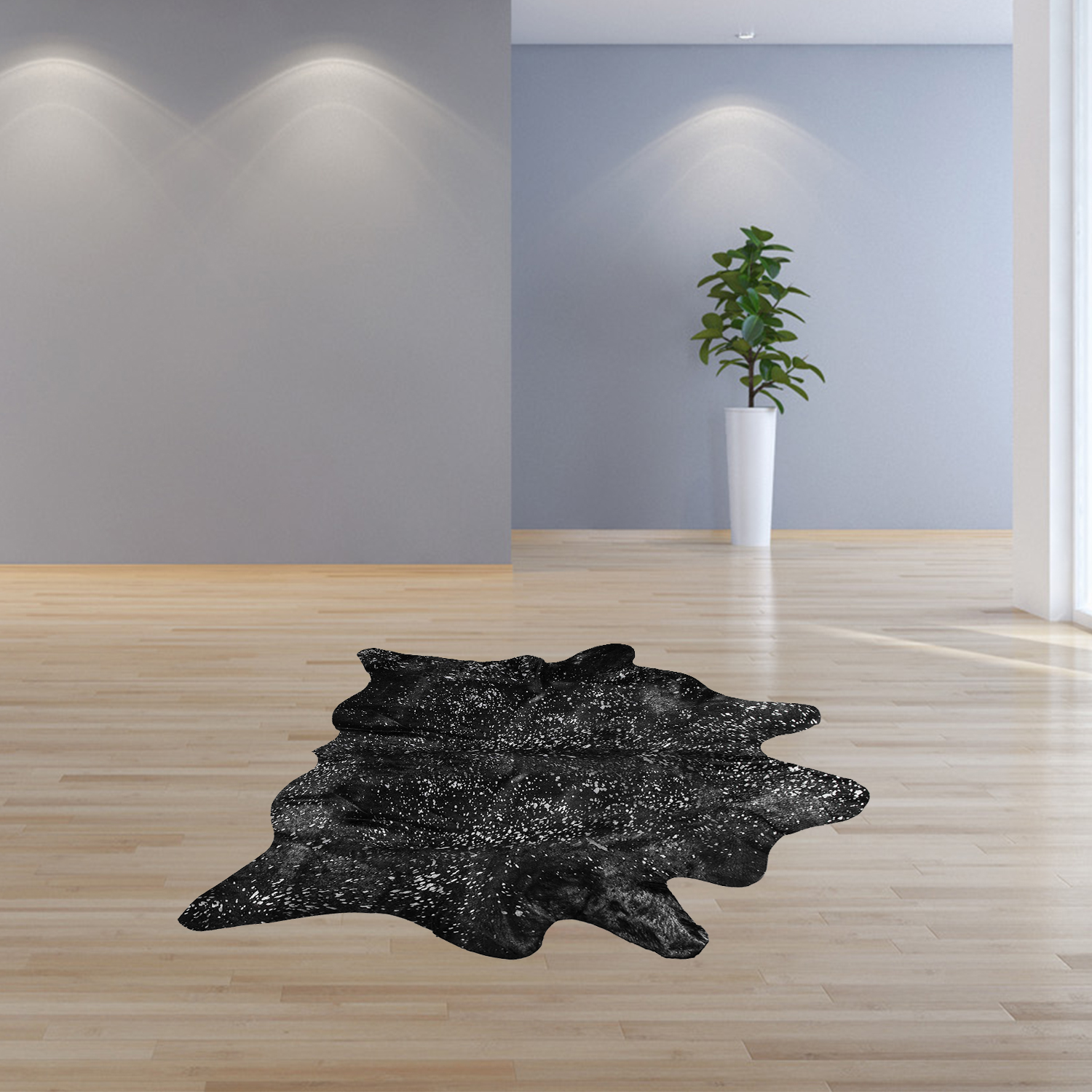 Black And Silver Cowhide Animal Print Area Rug - Image 3
