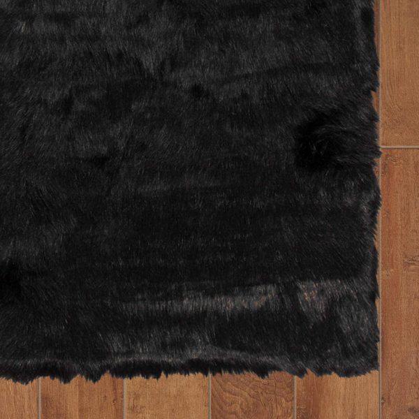 3" x 5" Black Rectangular Faux Fur - Area Rug - Image 3