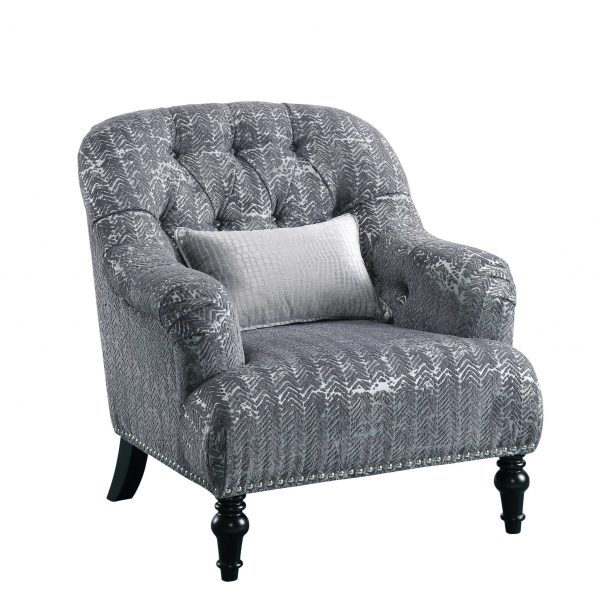 34" X 37" X 37" Gray Patterned Velvet Chair w 1 Pillow