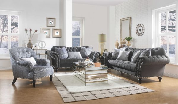 34" X 37" X 37" Gray Patterned Velvet Chair w 1 Pillow - Image 2