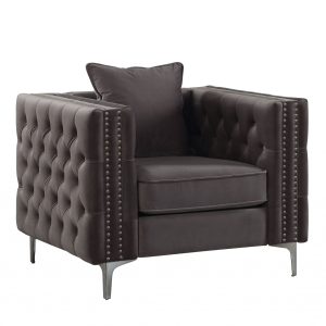 40" X 34" X 30" Dark Gray Velvet Chair and Pillow