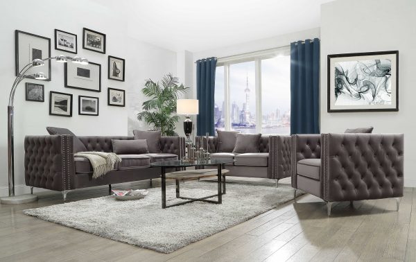 40" X 34" X 30" Dark Gray Velvet Chair and Pillow - Image 2