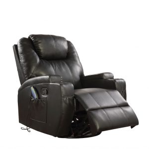 34" X 37" X 41" Black Bonded Leather Match Swivel Rocker Recliner With Massage