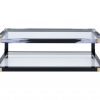 54" X 18" X 34" White Brushed Black Gold And Clear Glass Coffee Table