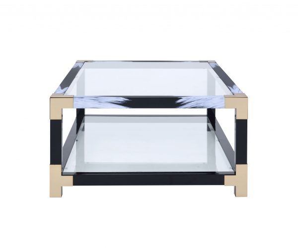 54" X 18" X 34" White Brushed Black Gold And Clear Glass Coffee Table - Image 3