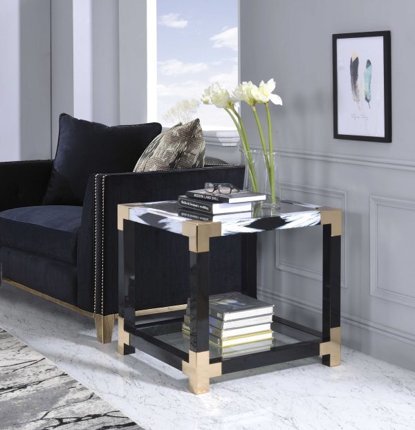 25" X 24" X 25" White Brushed Gold And Clear Glass  End Table - Image 2