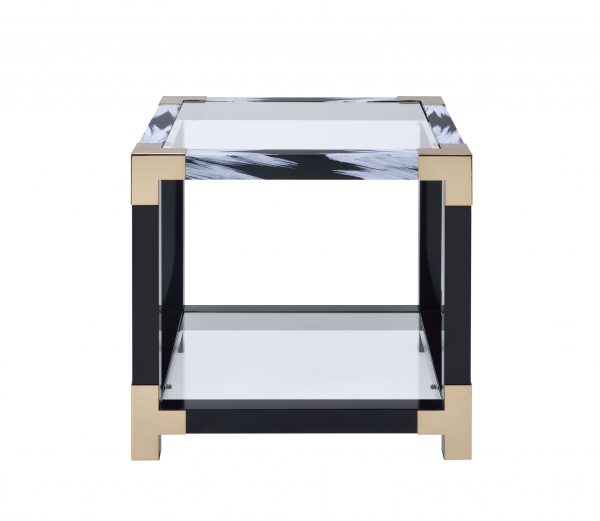 25" X 24" X 25" White Brushed Gold And Clear Glass  End Table - Image 3
