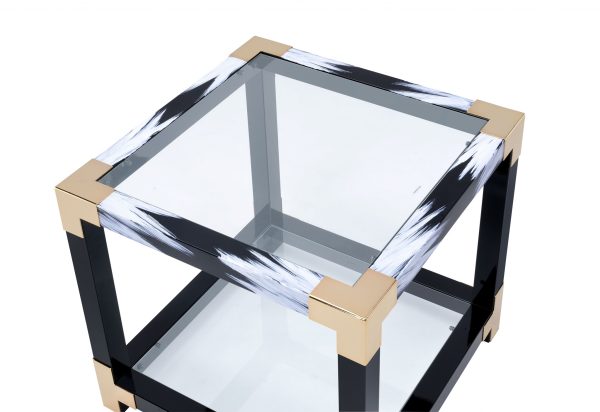 25" X 24" X 25" White Brushed Gold And Clear Glass  End Table - Image 4
