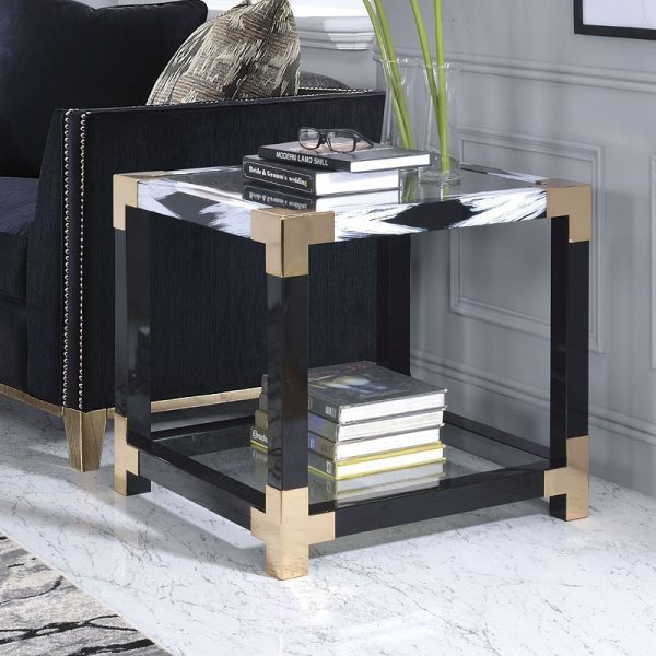 25" X 24" X 25" White Brushed Gold And Clear Glass  End Table - Image 5