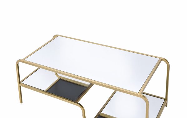 52" X 24" X 18" Gold And Clear Glass Metal Coffee Table - Image 4