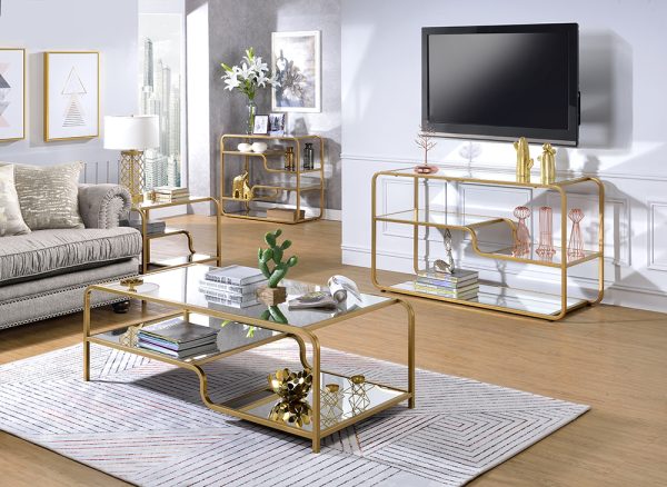 52" X 24" X 18" Gold And Clear Glass Metal Coffee Table - Image 5