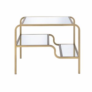 28" X 24" X 23" Gold And Clear Glass End Table
