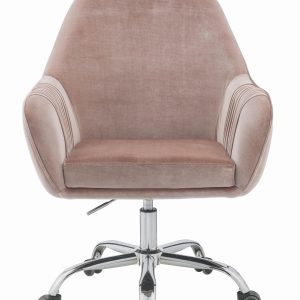 Stylish Mauve Rose Velvet Office Desk Chair on Wheels