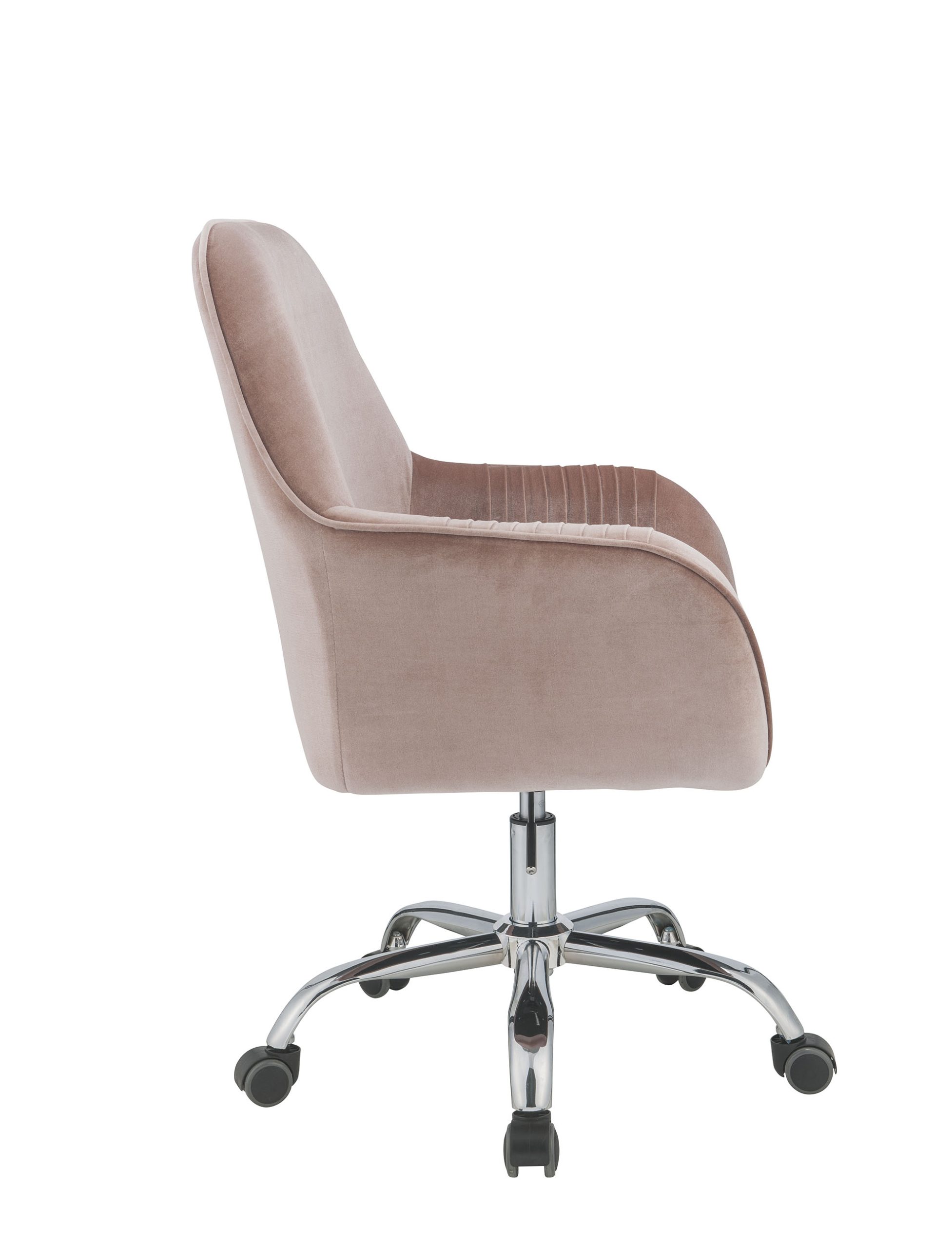 Stylish Mauve Rose Velvet Office Desk Chair on Wheels - Image 3