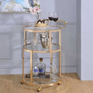 22" X 21" X 34" Gold And Clear Glass Serving Cart