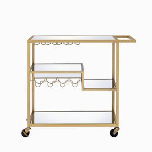 40" X 16" X 37" Gold And Clear Glass Serving Cart