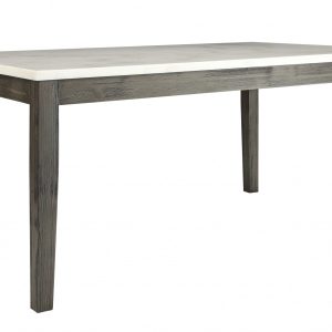 64" X 38" X 30" White Marble And Gray Oak Dining Table