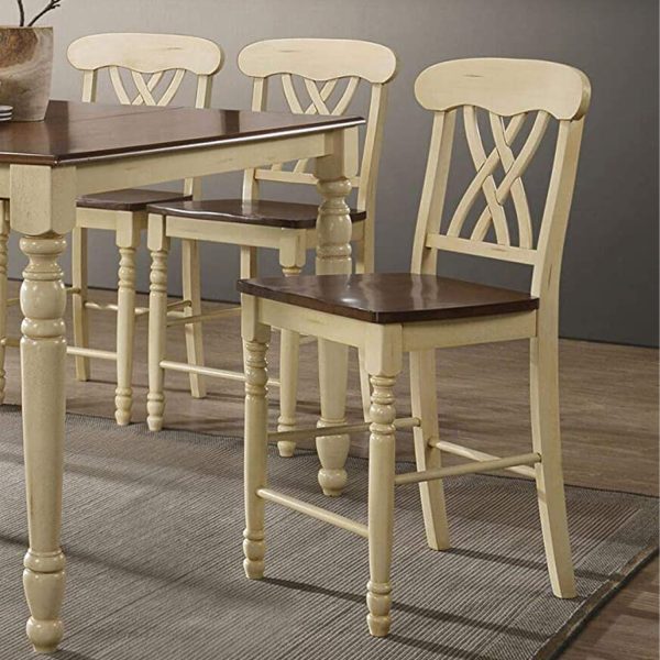 22" X 19.5" X 41.5" 2pc Buttermilk And Oak Counter Height Chair - Image 4