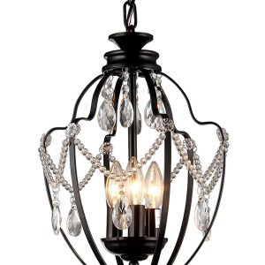 Kennedy 3-light Black-finish 11-inch Crystal Chandelier