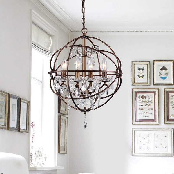Edwards Antique Bronze and Crystal 24-inch Sphere Chandelier - Image 4