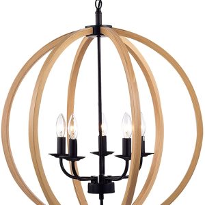 Fedelmid Black Natural Metal 24-inch Round Pendant Lamp