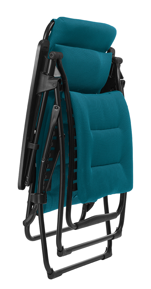 Zero Gravity Recliner - Black Frame - Coral Blue Fabric - Image 2