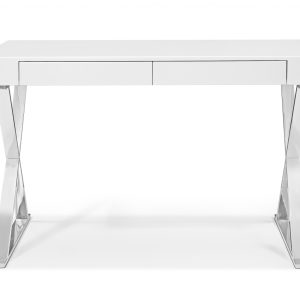 Desk Large High Gloss White Two Drawers Stainless Steel Base